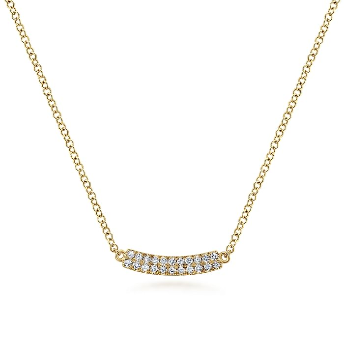 14K Yellow Gold Curved Pave Diamond Bar Necklace