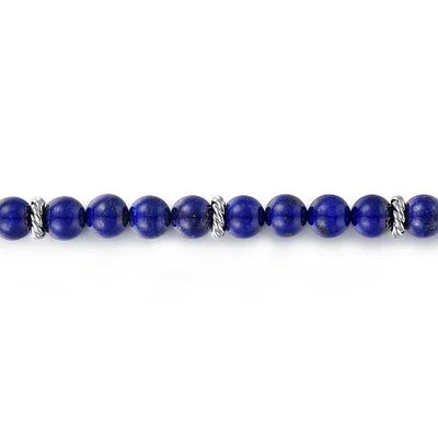 925 Sterling Silver and 6mm Lapis Beaded Bracelet