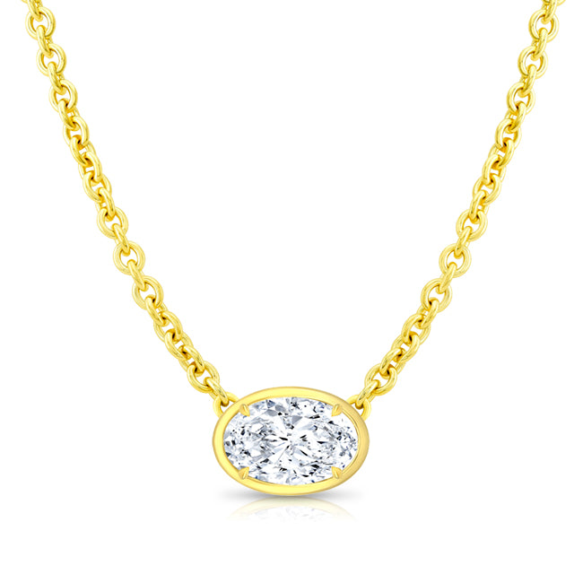 18K Yellow Gold 2.51 Carat Oval Diamond East to West Bezel Pendant on 16" Chain
