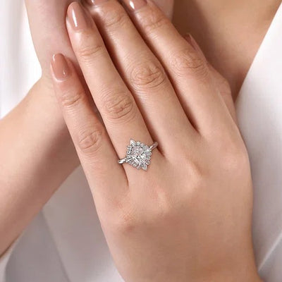 Emarie - 14K White Gold Oval Halo Diamond Engagement Ring (Setting Only)