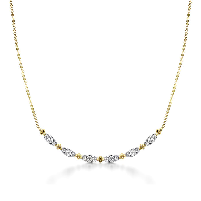 14K Yellow Gold Curved Bujukan Bar Diamond Necklace