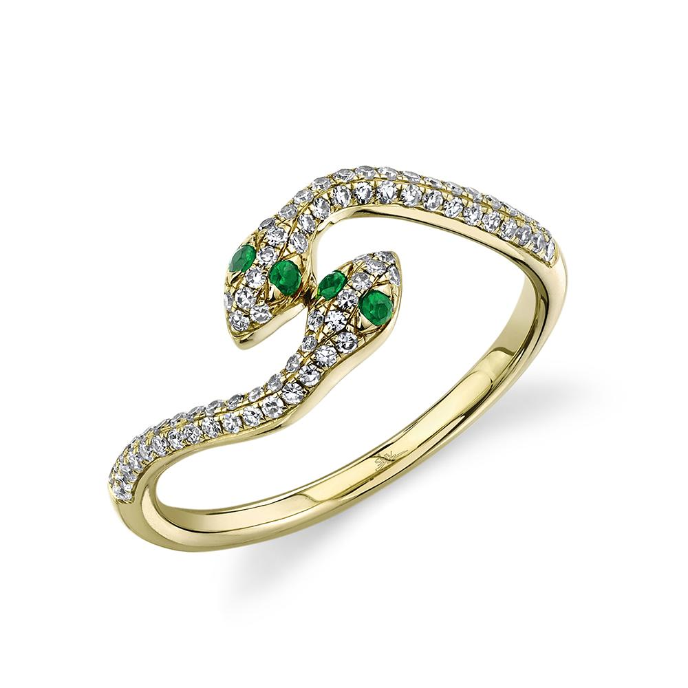 0.24CT DIAMOND & 0.05CT EMERALD SNAKE RING