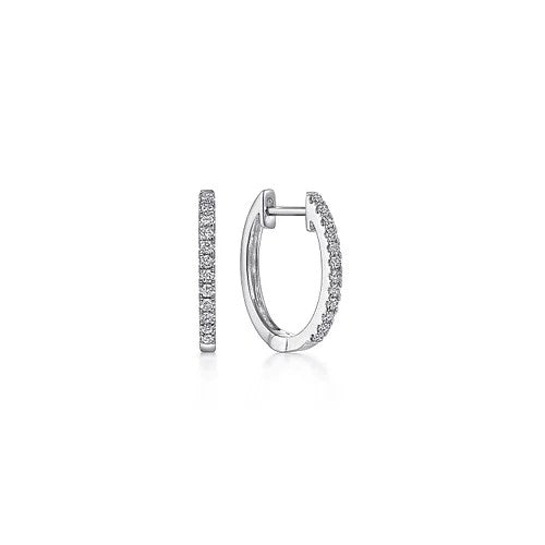 14K White Gold Diamond Classic Huggie Earrings in 15mm