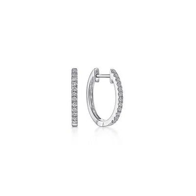14K White Gold Diamond Classic Huggie Earrings in 15mm