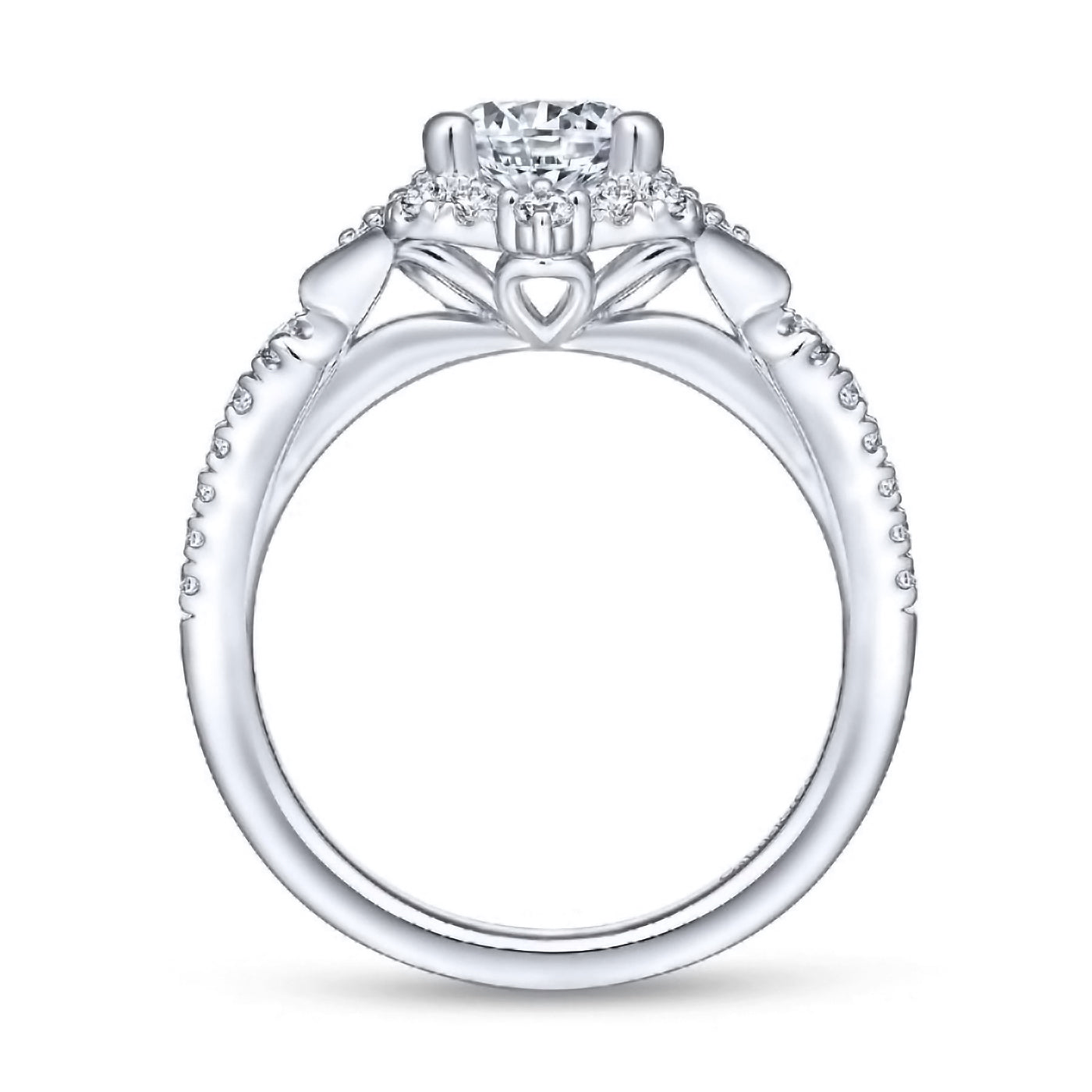 14K White Gold Diamond Four Point Diamond Halo Semi Mount Engagement Ring