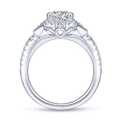 14K White Gold Diamond Four Point Diamond Halo Semi Mount Engagement Ring