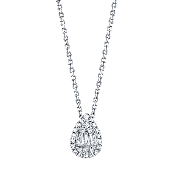 14KWG 0.32CTW DIA BAGUETTE PEAR SHAPE NECKLACE