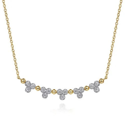 14K Yellow Gold Bujukan Bar Necklace with Diamond Trio Stations