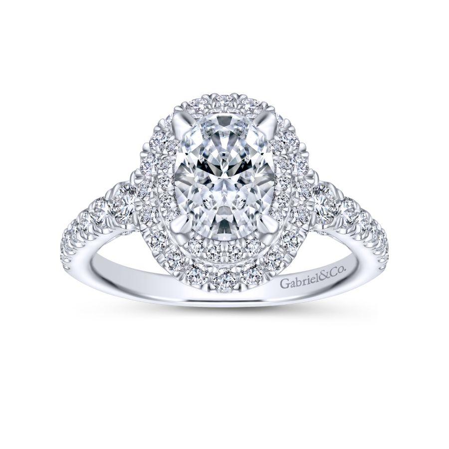 14K White Gold Double Oval Halo Diamond Engagement Ring