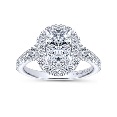 14K White Gold Double Oval Halo Diamond Engagement Ring