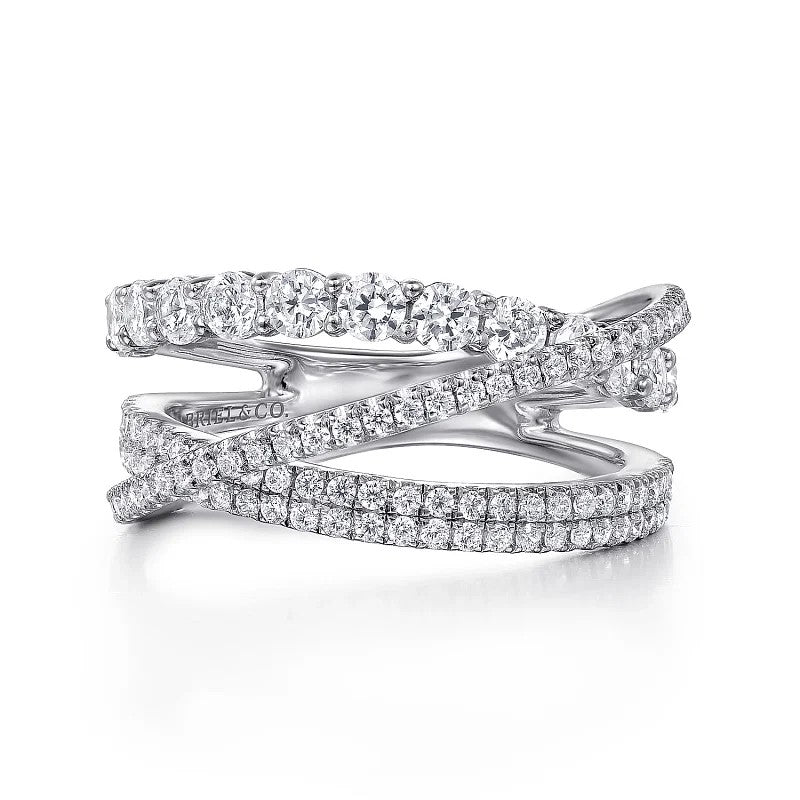 14K White Gold Diamond Layered Criss Cross Ring