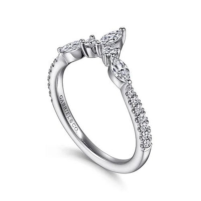 Tulsie - Curved 14K White Gold Marquise and Round Diamond Anniversary Band