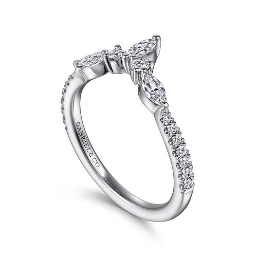 Tulsie - Curved 14K White Gold Marquise and Round Diamond Anniversary Band