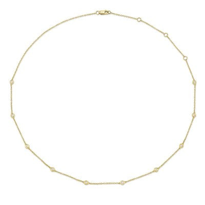 Shy Creation Diamond Station Necklace 1/5 ct tw Round 14K Yellow Gold