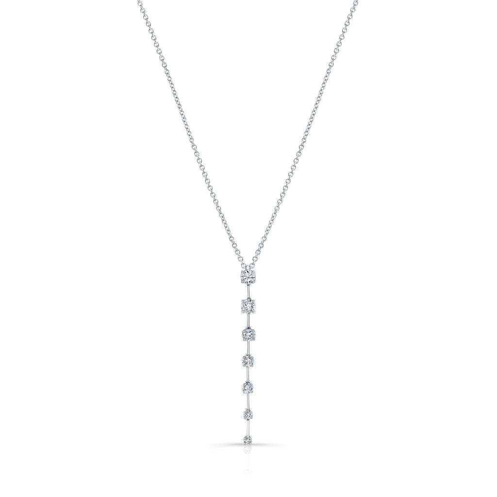 18K White Gold 1.56 Carat Diamond Bar Pendant Necklace on Adjustable 16-18" Chain