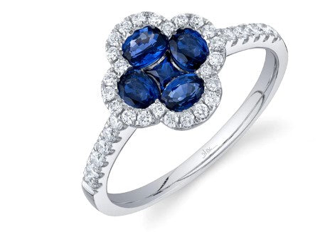 0.30CT DIAMOND & 1.20CT BLUE SAPPHIRE CLOVER RING