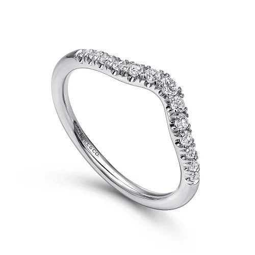 Chambery - Curved 14K White Gold French Pave Diamond Wedding Band