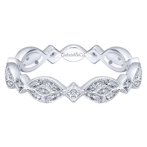 14K White Gold Marquise Station Cluster Diamond Stackable Ring