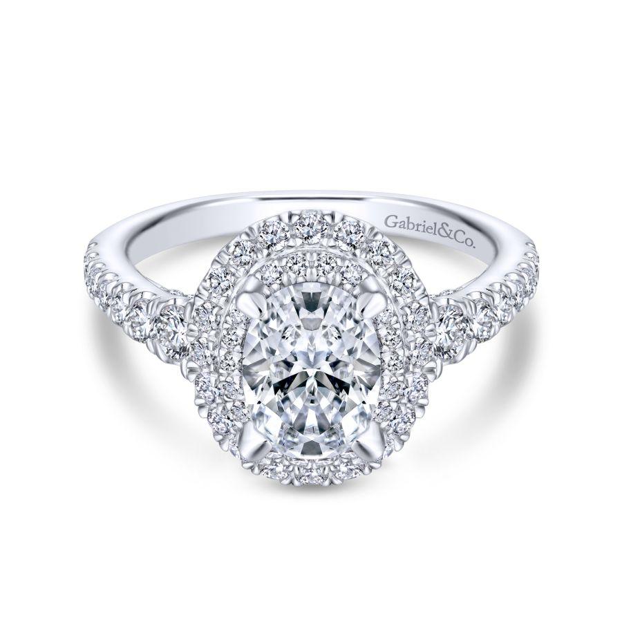 14K White Gold Double Oval Halo Diamond Engagement Ring