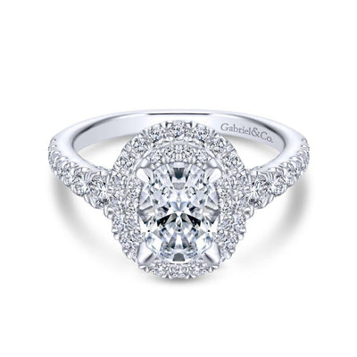 14K White Gold Double Oval Halo Diamond Engagement Ring