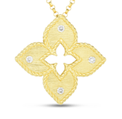 18K GOLD PETITE VENETIAN PRINCESS SATIN & DIAMOND ACCENT FLOWER NECKLACE