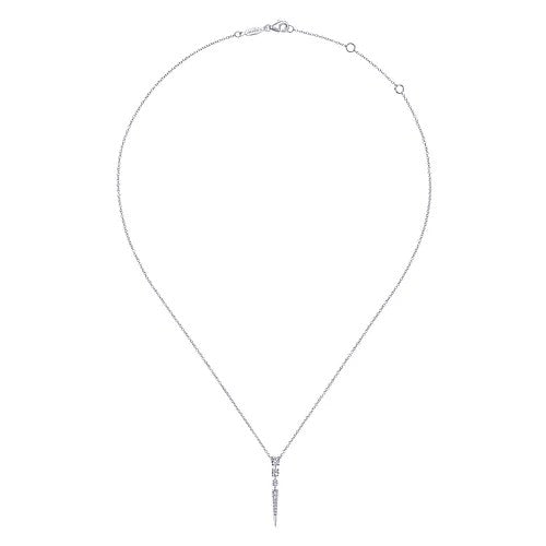 14K White Gold Diamond Spike Pendant Drop Necklace