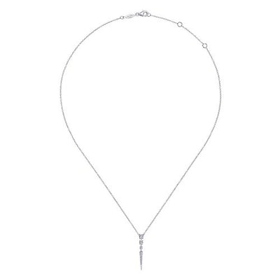 14K White Gold Diamond Spike Pendant Drop Necklace