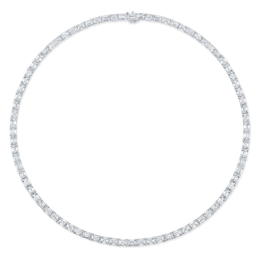 18K White Gold 26.27 Carat Emerald-Cut Diamond East-West Inline Necklace 16"