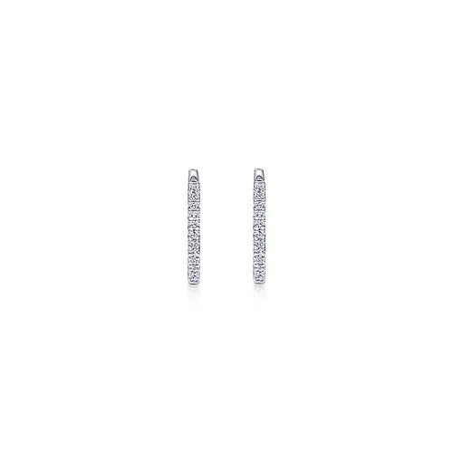 14K White Gold Diamond Classic Huggie Earrings in 15mm