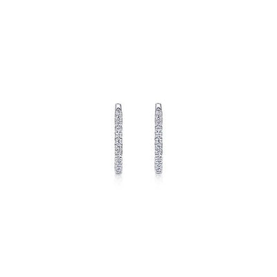 14K White Gold Diamond Classic Huggie Earrings in 15mm
