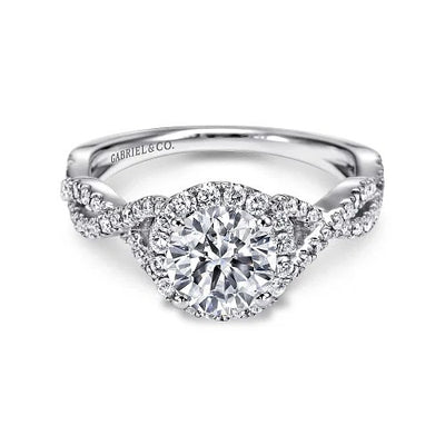 14K White Gold Round Halo Diamond Engagement Ring