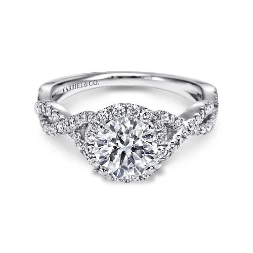 14K White Gold Round Halo Diamond Engagement Ring