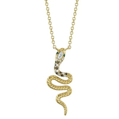 0.08CT BLACK & WHITE DIAMOND & 0.01CT EMERALD SNAKE NECKLACE