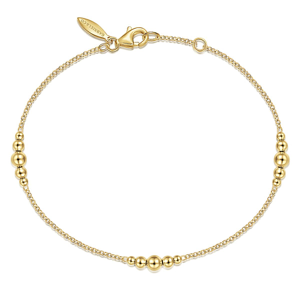 14K Yellow Gold Graduating Bead Stations Bracelet - Shot 3