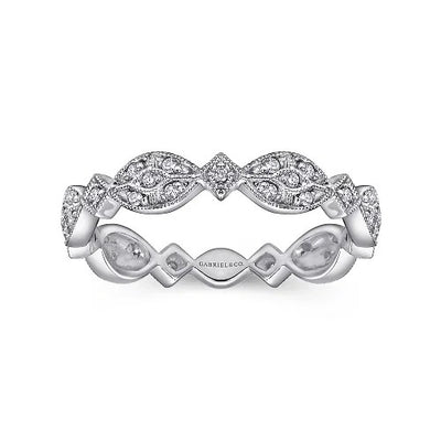 14K White Gold Marquise Station Pave Diamond Stackable Ring