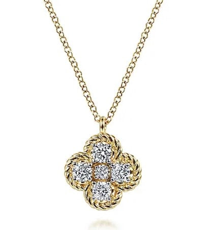 14K Yellow Gold Rope Diamond Pendant Necklace