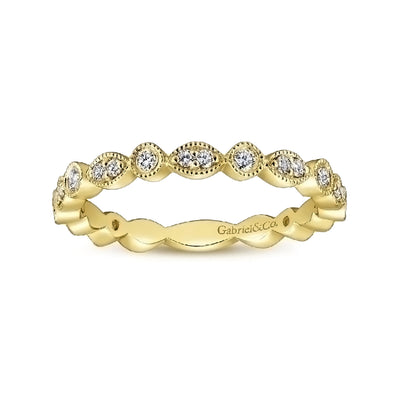 14K Yellow Gold Marquise and Round Station Diamond Ring