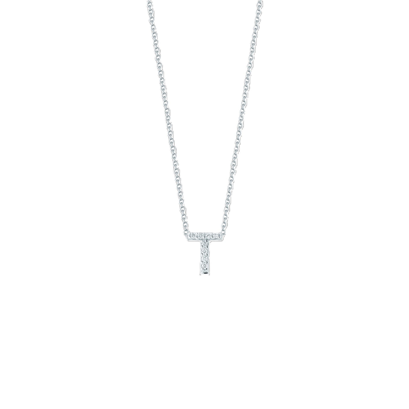 18K WHITE GOLD TINY TREASURES DIAMOND LOVE LETTER “T” NECKLACE