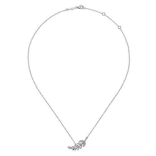 14K White Gold Diamond Leaf Pendant Necklace