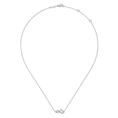 14K White Gold Diamond Infinity Heart Pendant Necklace