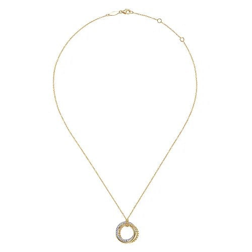 14K Yellow-White Gold Bujukan Diamond Interlocking Circles Pendant Necklace