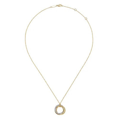 14K Yellow-White Gold Bujukan Diamond Interlocking Circles Pendant Necklace