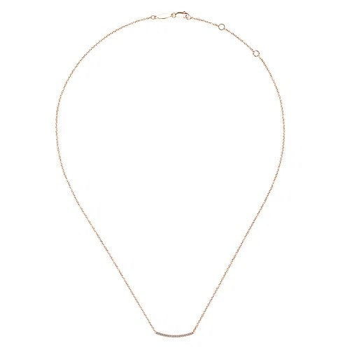 18 inch 14K Rose Gold Diamond Pave Curved Bar Necklace