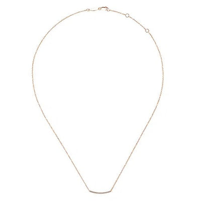 18 inch 14K Rose Gold Diamond Pave Curved Bar Necklace