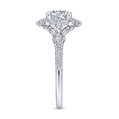 14K White Gold Diamond Four Point Diamond Halo Semi Mount Engagement Ring