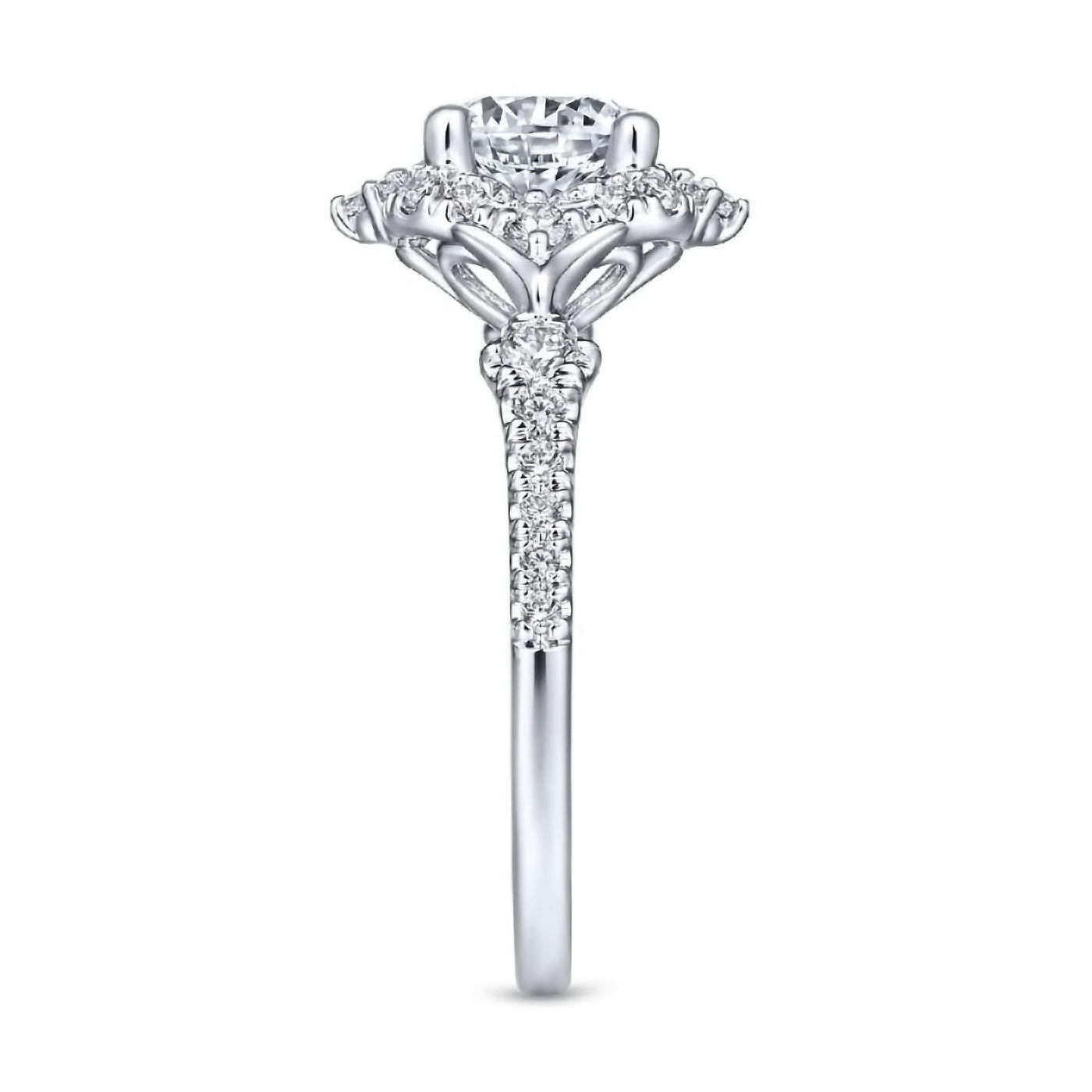 14K White Gold Diamond Four Point Diamond Halo Semi Mount Engagement Ring