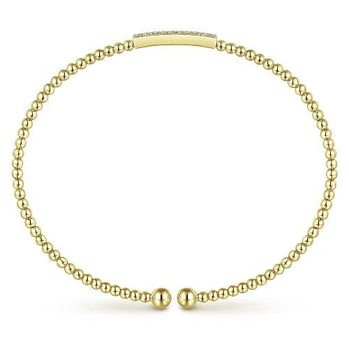 14K Yellow Gold Bujukan Bead Cuff Bracelet with 0.13cttw Diamonds