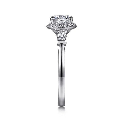 Elinor - 14K White Gold Round Three Stone Halo Diamond Engagement Ring (Setting Only)