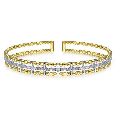 14K Yellow and White Gold Bujukan Diamond Cuff Bangle