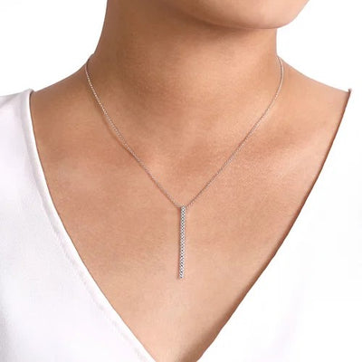14K White Gold Diamond Bar Pendant Necklace